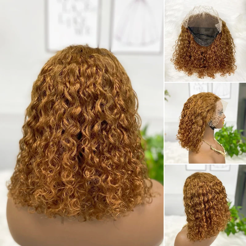 13*4 BoB Wig Water Wave  Wigs Color 30# 220% Density