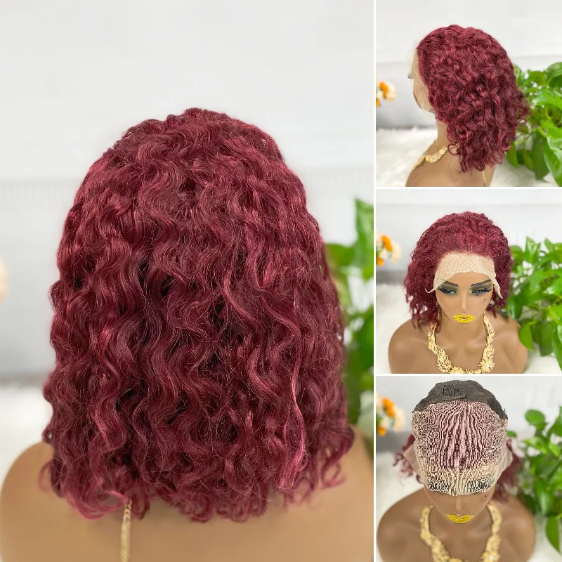 13*4 BoB Wig Water Wave  Wigs Color 99J# 200% Density