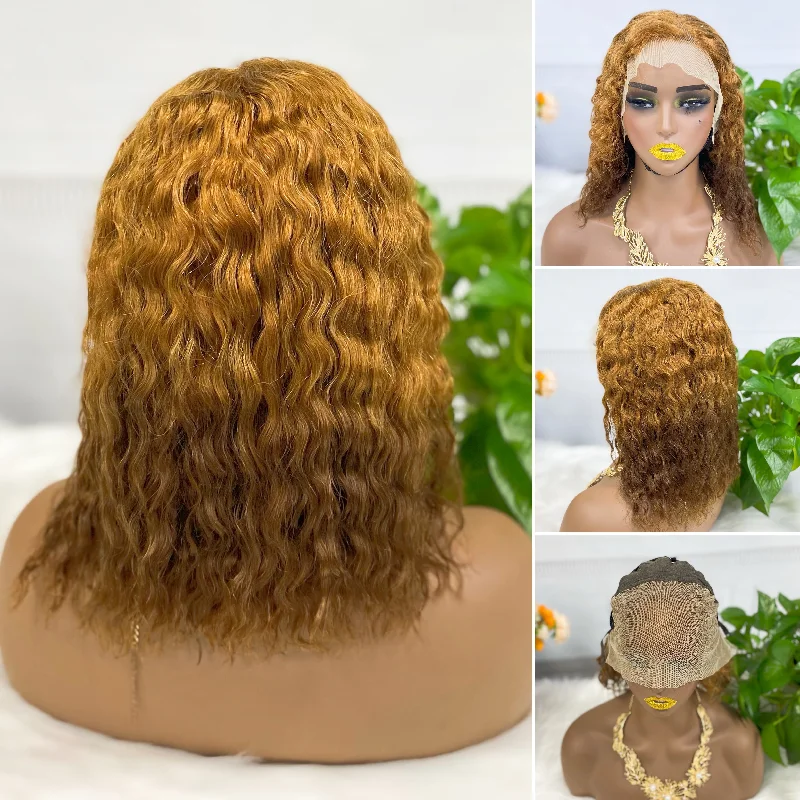 13*4 BoB Wig Water Wave Natural Color Lace Wigs 200% Density