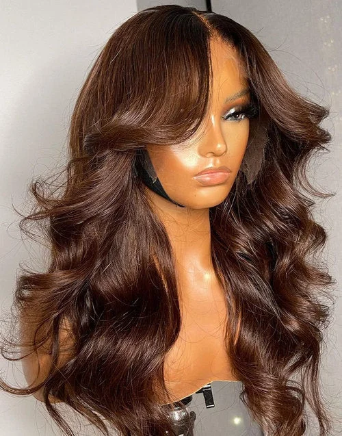 BIGEKANE Recommend #4 Light Brown 13x4 Pre Styled Hd Lace Front Human Hair Wigs Body Wave