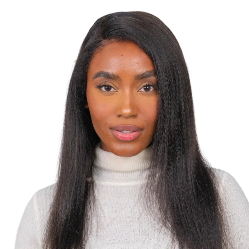 The ZURI - 4c Edges Glueless Lace Wig Human Hair Realistic Kinky Edges Yaki Straight Hair