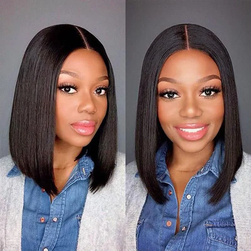 Affordable Natural Black Short Bob Wigs 13×4×1 T Part Lace Bob Human Hair Wig On Sale