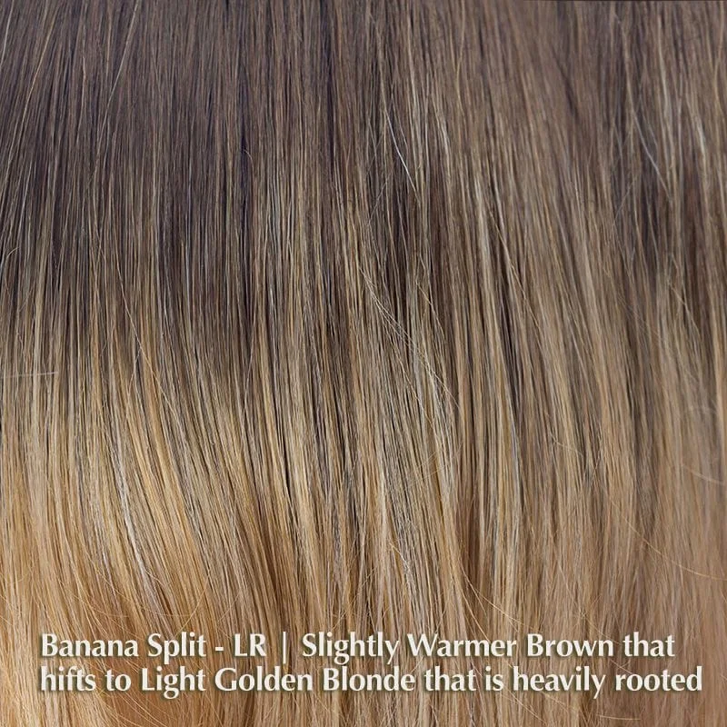 Banana Split-LR | Slightly Warmer Brown that shifts to Light Golden Blonde that is heavily rooted