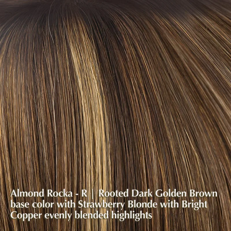 Almond Rocka-R | Rooted Dark Golden Brown base color with Strawberry Blonde with Bright Copper evenly blended highlights