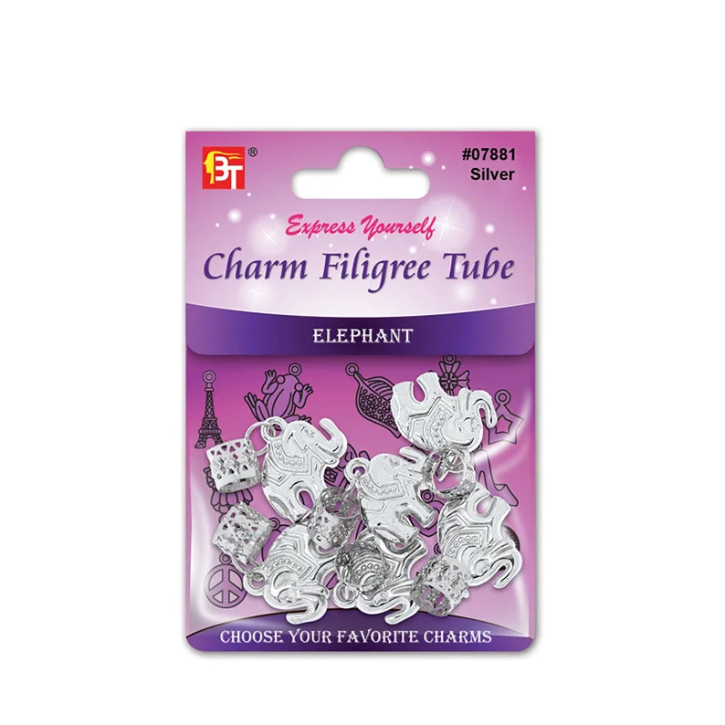 BEAUTY TOWN Charm Filigree Elephant Tube Silver #07881