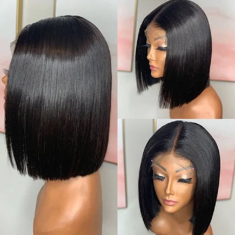 Bob Lace 150 Remy Human Hair 13x4 Straight Lace Front Wig Pre Plucked Closure Wig