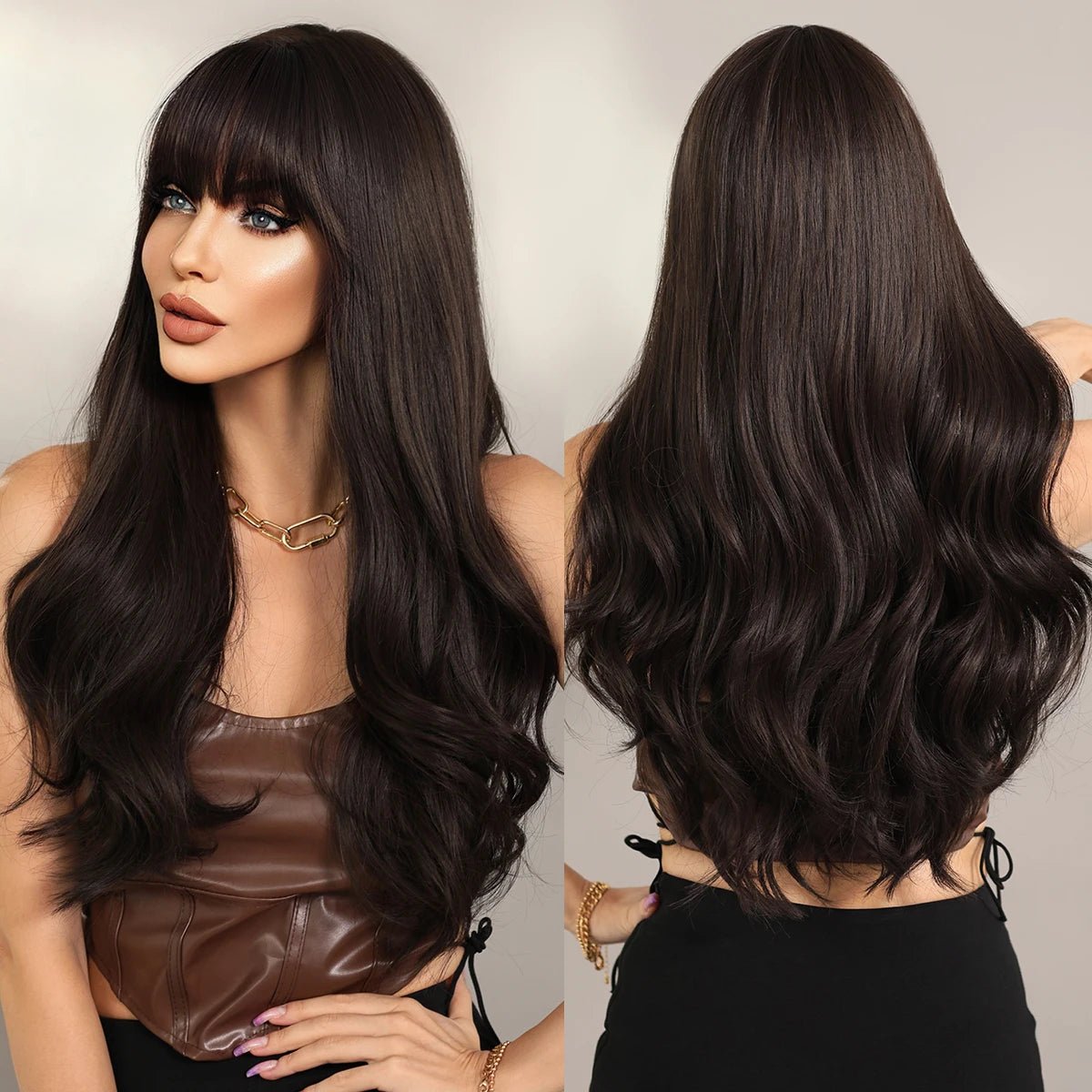 Brown Long Wavy Synthetic Wigs