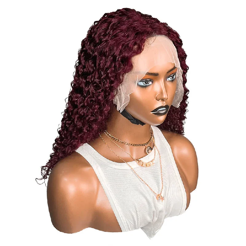 Burgundy Curly Hair Wig, 99J Dark Red Human Hair Lace Front Wigs