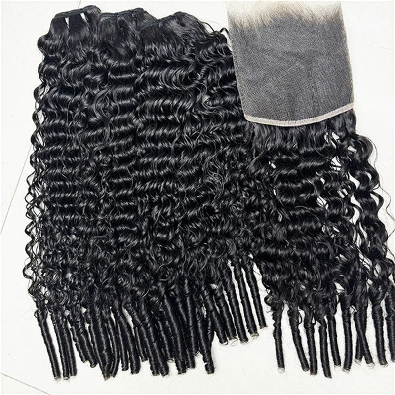 Burmese Curly Hair Virgin Human Hair 3 Bundles With 4x4 Lace Closur