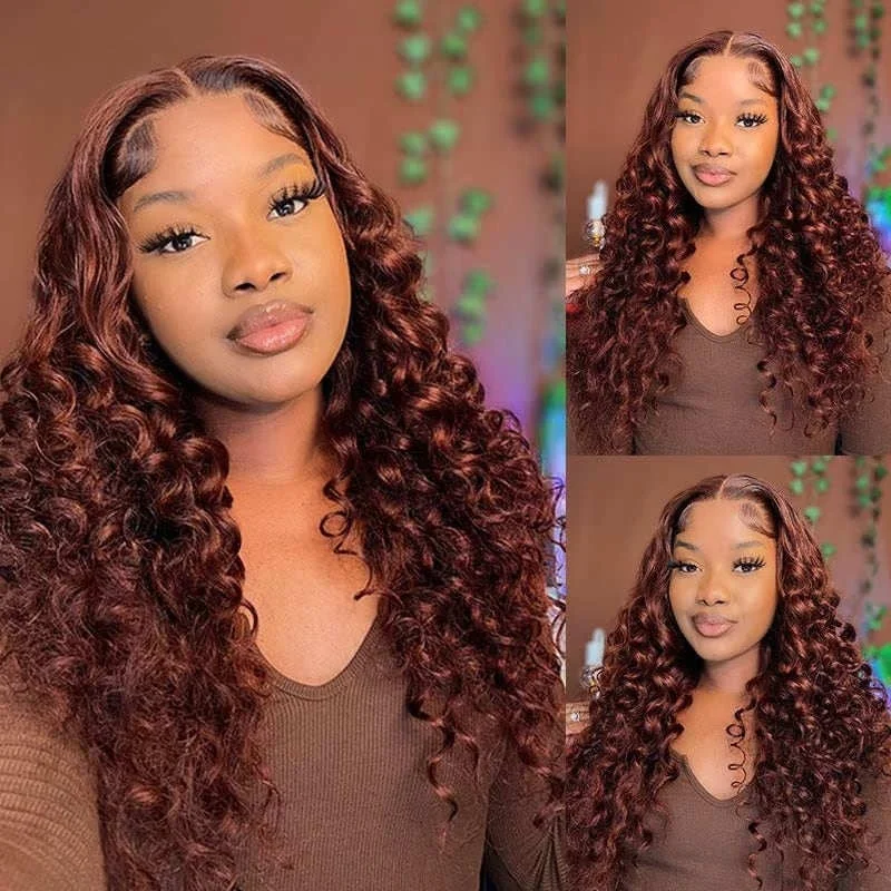 Sunber Reddish Brown Wet And Wavy 13x4 Pre Everything Lace Front Wigs Water Wave Pre-Plucked Human Hair Wigs