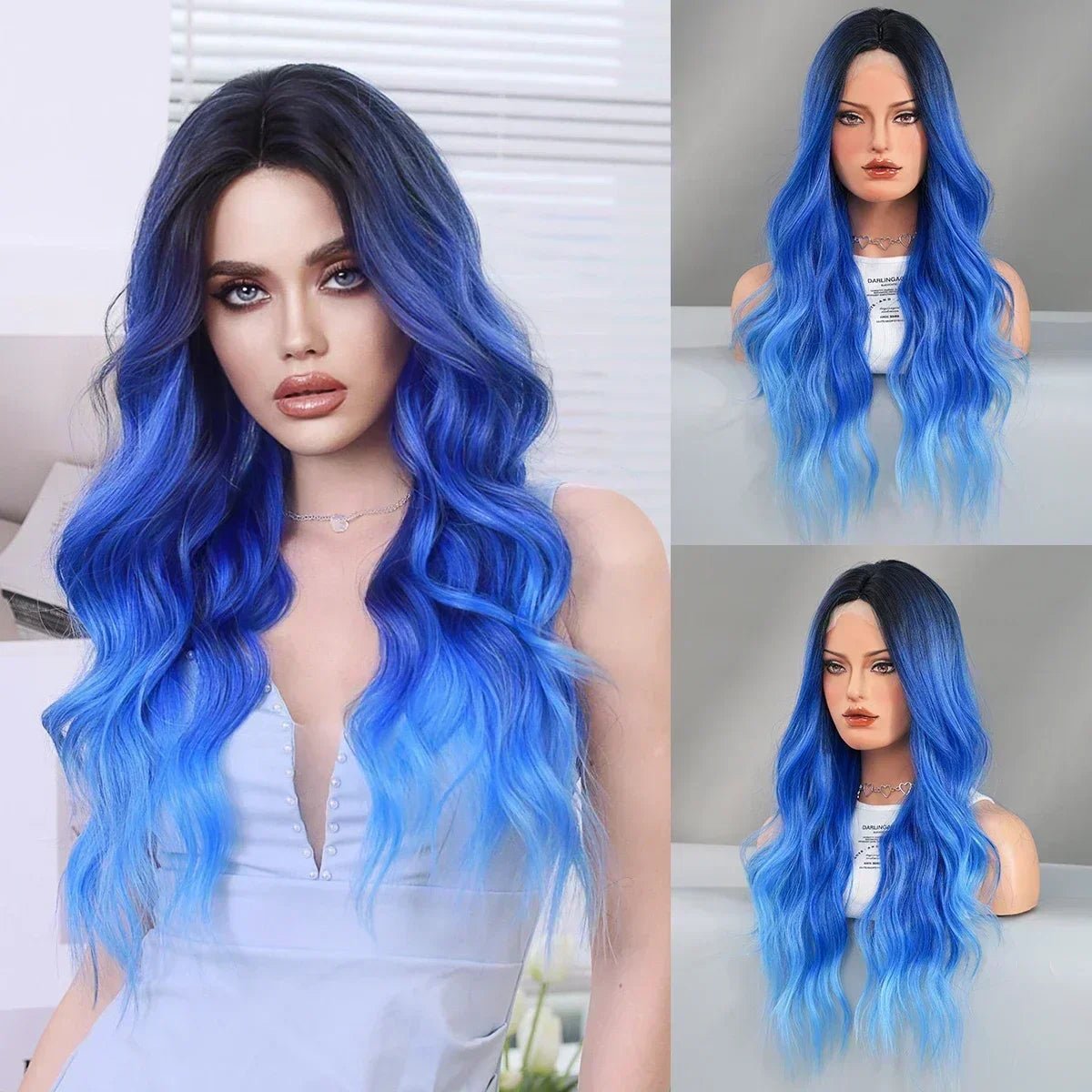 Fantasy Blue Long Wavy Synthetic Wig