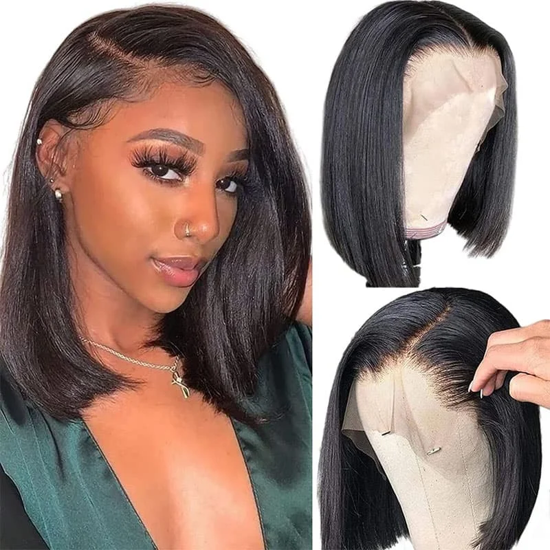 Glueless Silky Straight Short Bob Cut 13×6 HD Transparent Lace Frontal Bob Straight Hair Wig