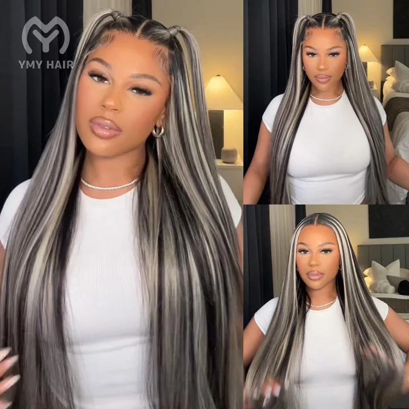 Gray Highlights On Black Hair  Straight Wigs and Body Wave 13x4/13x6 Glueless HD Lace Front Wigs