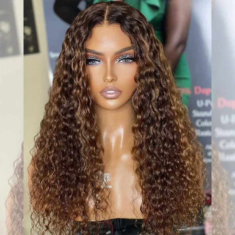 Hairstylist Works 5x5 glueless lace closure curly human hair wigs highlight mixed colored wigs