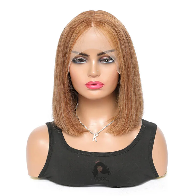 Highlight Bob Wigs, Short Straight Human Hair Lace Front Wig