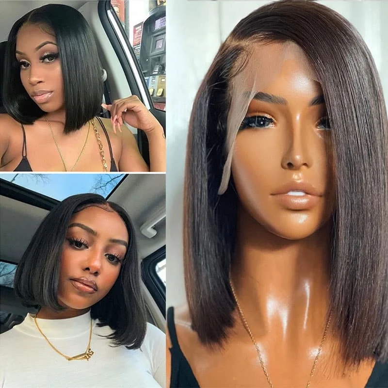 Human Hair Lace Wigs Bob 180% Density Short Bob Wigs Silky Straight Hair Natural Color No Tangle