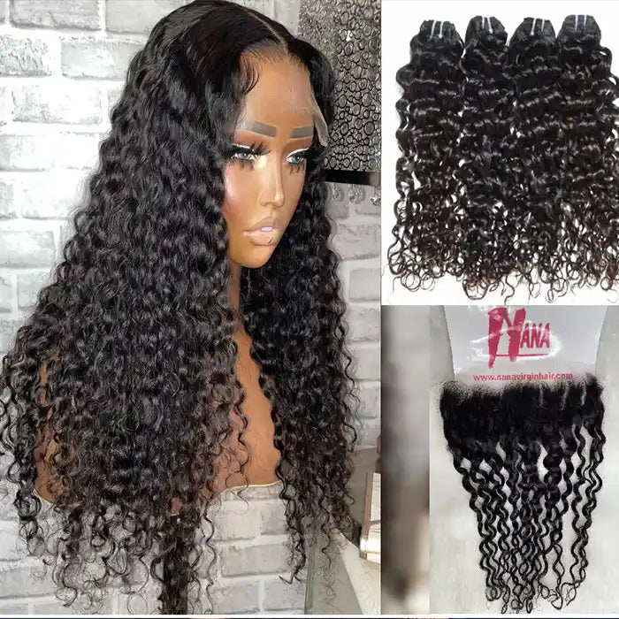 Italy curly hair Raw Hair bundle deal with frontal 13x4 13x6