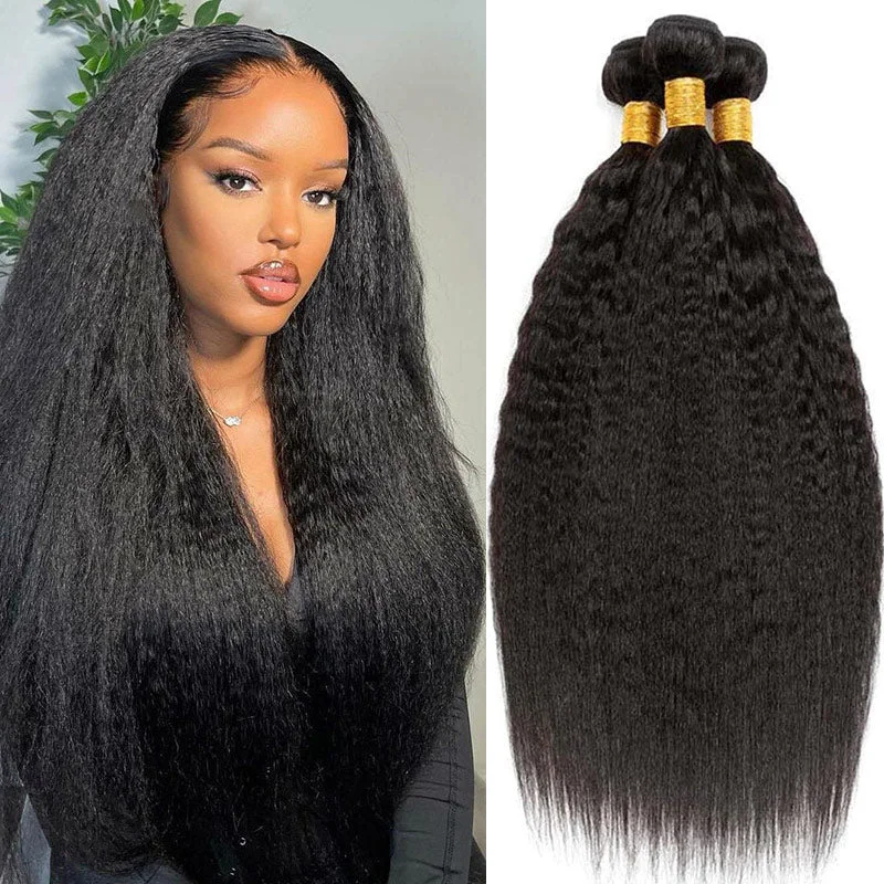 Lemoda Kinky Straight 3 Bundles With 4x4 Lace Closure 100% Virgin Human Hair