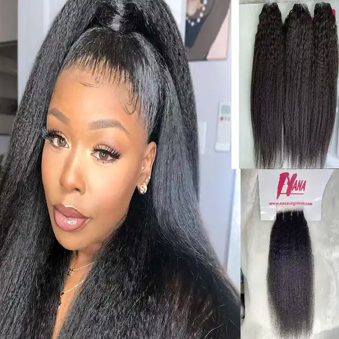 Kinky Straight Bundles Raw hair quality wholesale deal for sales 3 or 4 Bundles with Closure