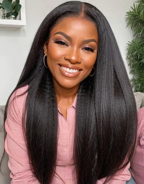 Kinky Straight Pre Cut 9x6 Lace Glueless Human Hair Preplucked Wig