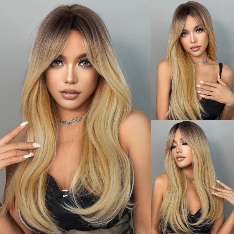 Klaiyi Ombre Blonde Lace Front Wig Silky Straight Virgin Human Hair Private Customized Modeling Style Wigs-Flash Sale