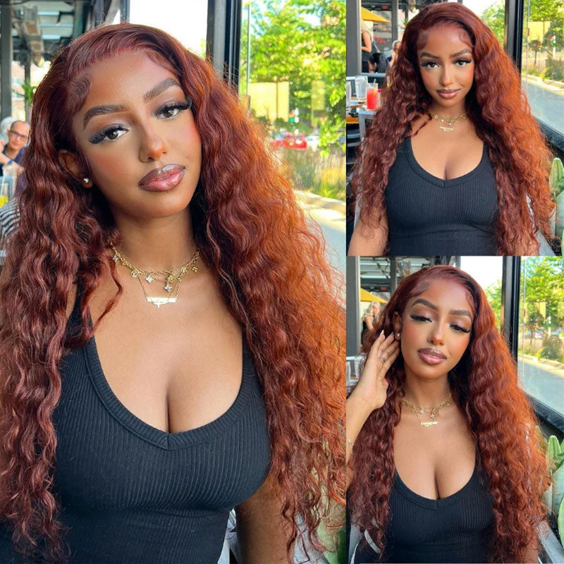 Klaiyi Reddish Brown Water Wave 13x4 Real Ear To Ear Lace Frontal Pre-Everything Wig Pre-Cut Lace Frontal Super Secure Wig