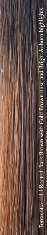 Terracotta-H | Rooted Dark Brown with Gold Brown base and Bright Auburn highlights