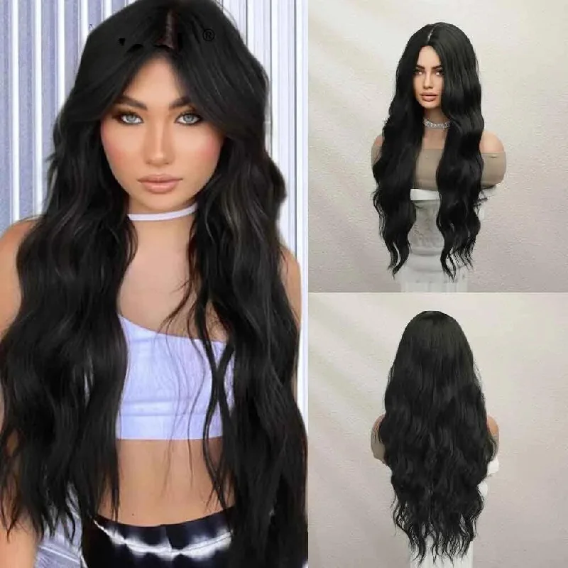 Long Wavy Black Synthetic Wigs