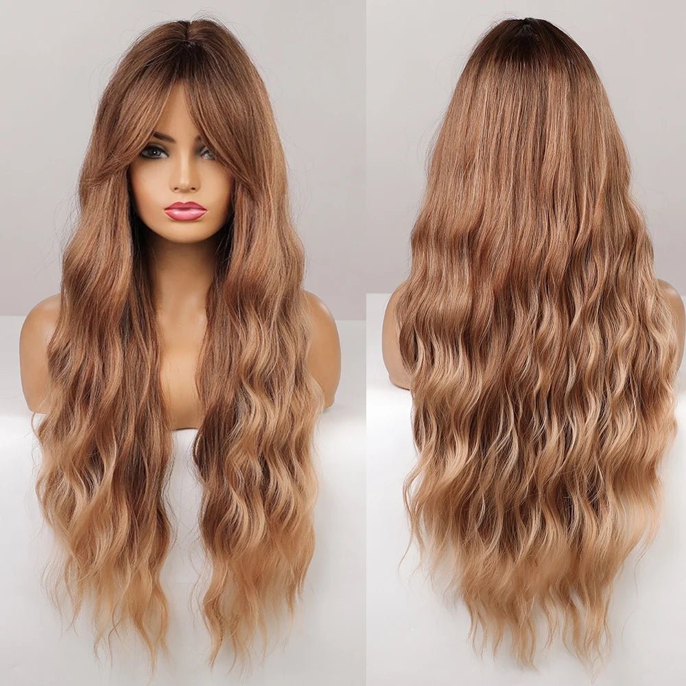 Long Wavy Brown Highlights Synthetic Wigs