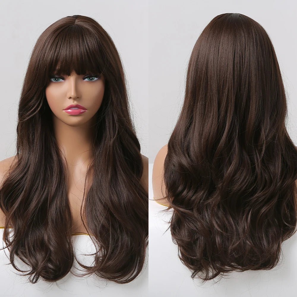 Long Wavy Brown Synthetic Wigs