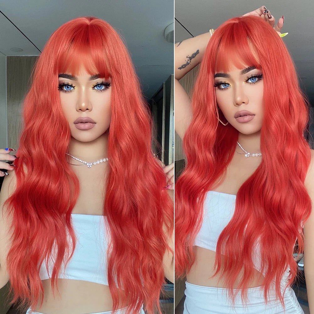 Long Wavy Ginger Synthetic Wigs