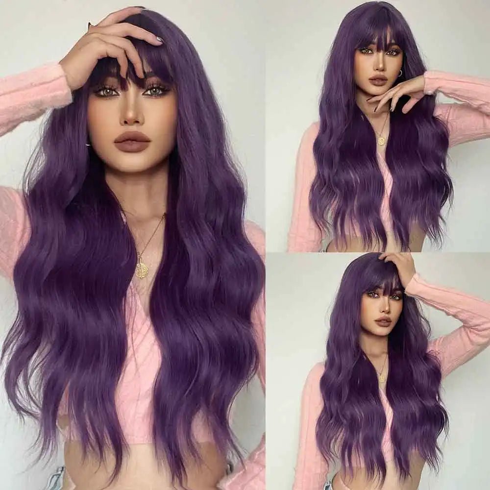 Long Wavy Purple Synthetic Wigs