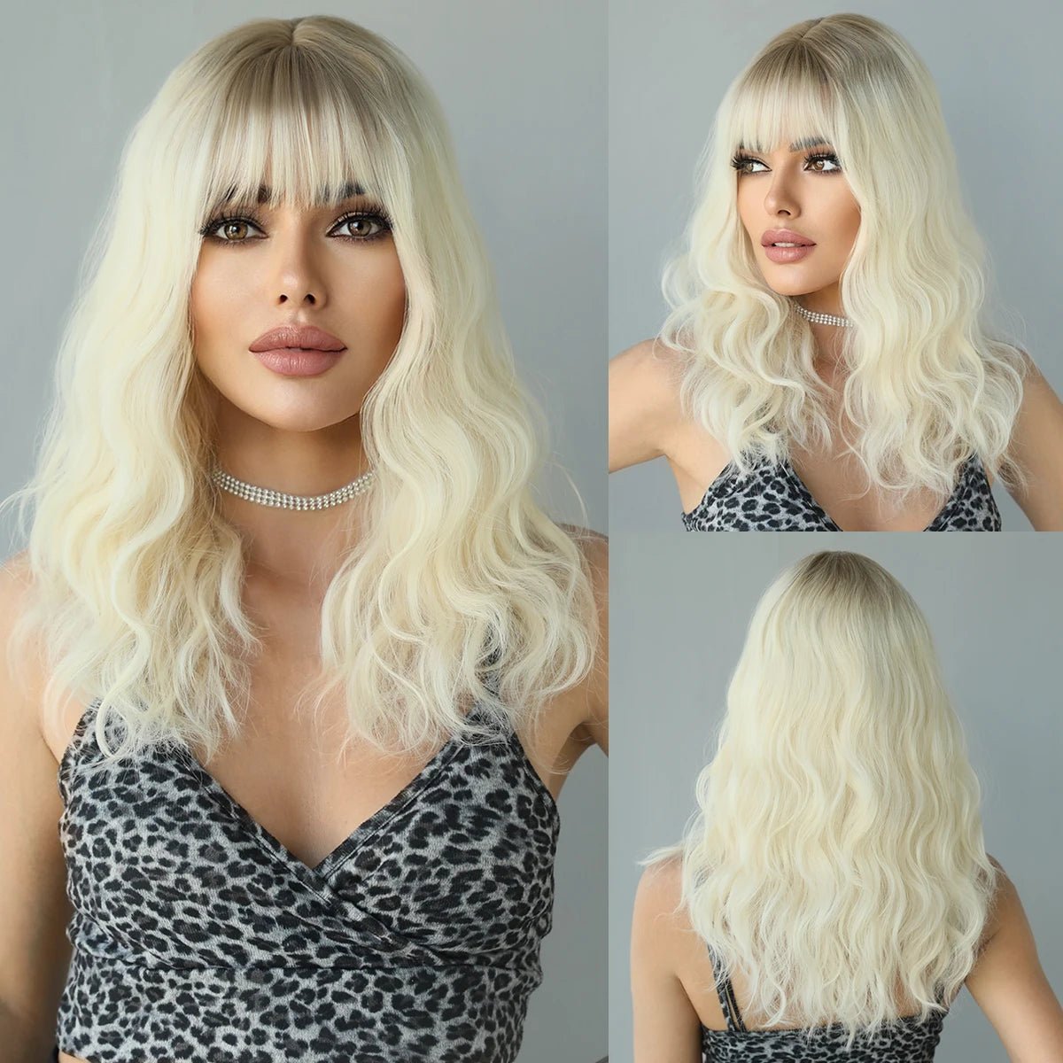 Long Wavy White Synthetic Wigs