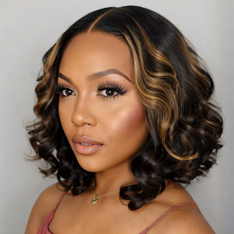 Loose Wave Blonde Mix 5x5 Closure HD Lace Glueless Side Part Short Wig 100% Human Hair