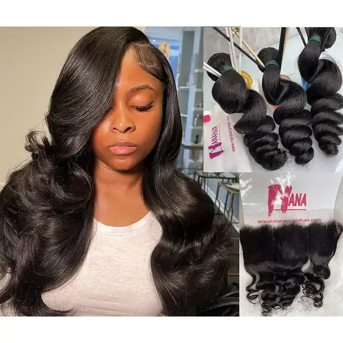 Raw human hair loose wave wholesale bundle deal with frontal 13x4 13x6