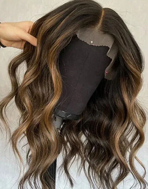 Natural Balayage Brown Body Wave Pre Plucked 13X4 Lace Front Human Hair Wig