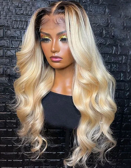 Ombre 1b/613 Blonde Brazilian Body Wave Human Hair Lace Front Wigs