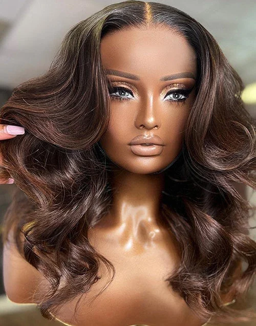 Ombre Dark Auburn Wavy 13x5 Pre Everything Glueless Wig Human Hair