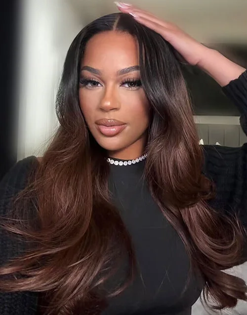 Ombre Dark Brown Body Wave Human Hair Pre Cut 9x6 Lace Wig Glueless Wig