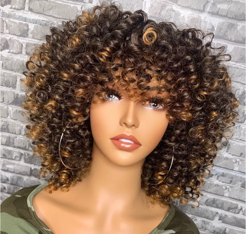 P4/27 Ombre Bouncy Curl Bob Wig with Bangs