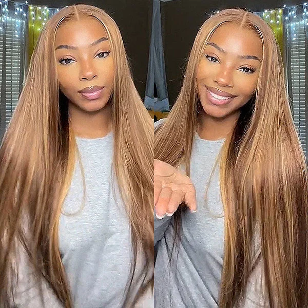 4/27 Highlight Wear Go Glueless Wig Pre-cut Lace Straight Hair 4x6 HD Lace Wig Preplucked with Natural Hairline