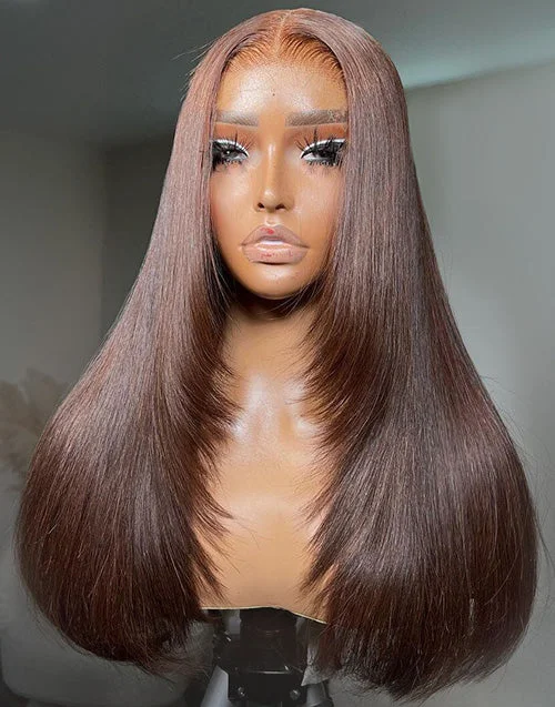 Pre Everything Layer Cut Chocolate Brown Hair Silky Straight 9x6 Glueless Human Hair Wig