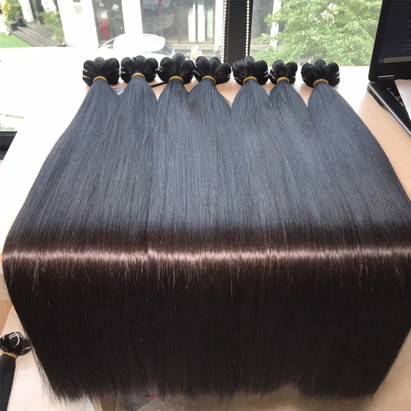 Raw hair Double Drawn Straight Hair Bundles From One Donor human hair Lace closure