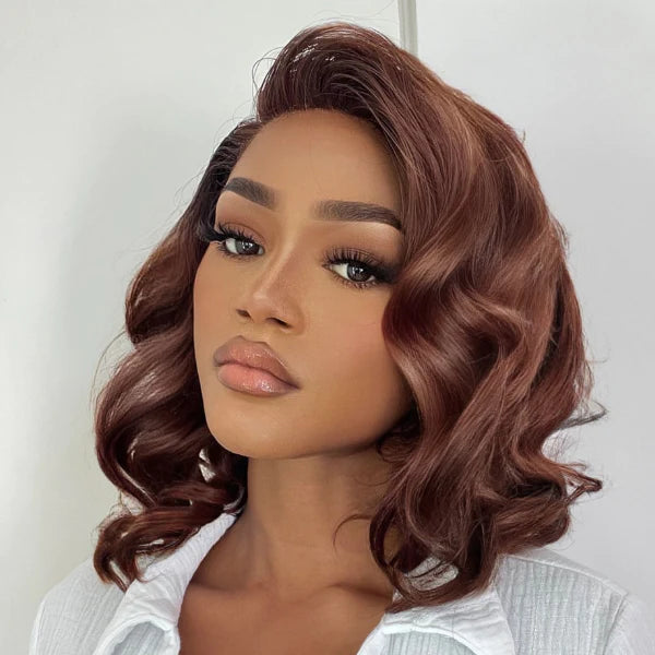 Short Light Chocolate Brown Wavy Wig