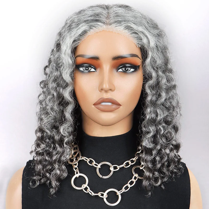 Glueless wig with a side - swept bang for a sophisticated lookSeniors Salt And Pepper Wig Water Wave More Grey Human Hair 5x5 HD Lace Bob Wigs Glueless wig with a side - swept bang for a sophisticated lookSeniors Salt And Pepper Wig Water Wave More Grey Human Hair 5x5 HD Lace Bob Wigs
