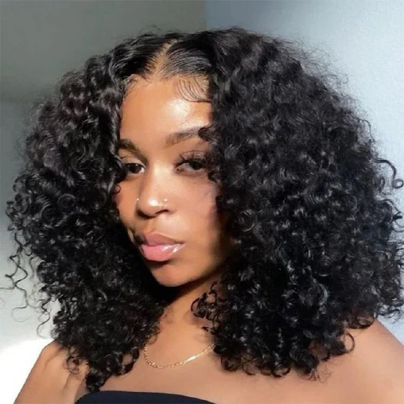 Tuneful Glueless Jerry Curly Lace Closure Human Hair Bob Wigs