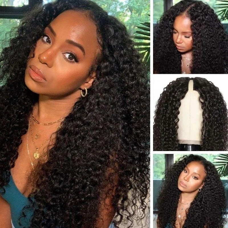 Tuneful Vpart Jerry Curly Wigs No Leave Out Natural Scalp Protective Style Upgraded U Part Wigs