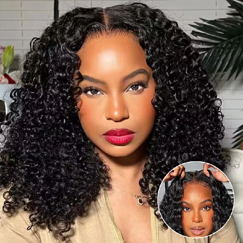 Tuneful Ready To Wear Glueless 6x4 Pre-Bleached Pre-Cut Pre-Plucked Lace Human Hair Kinky Curly Wigs