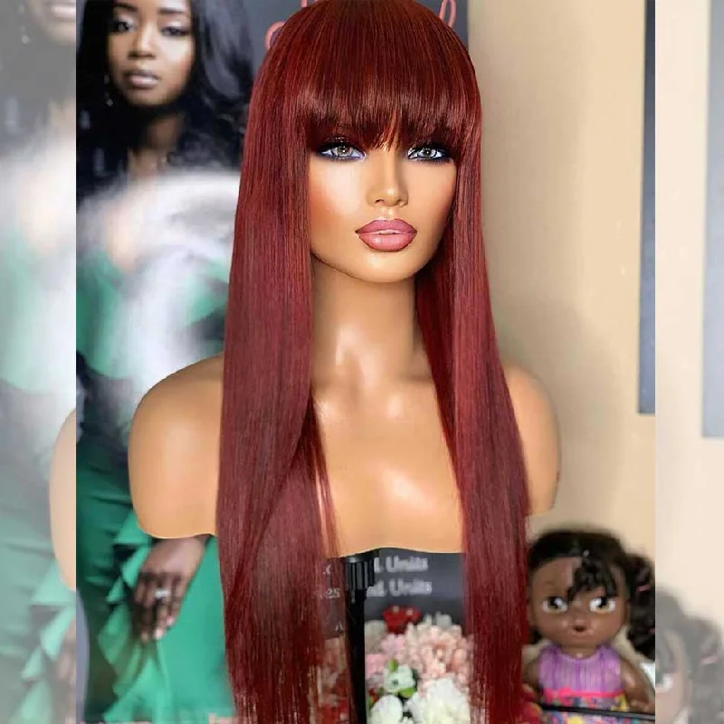 Tuneful Reddish Colored Human Hair Wigs With Bang Affordable Machine Made Fashion Wig