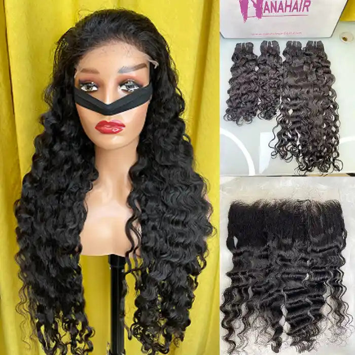 Raw Hair Wet and Wavy Hair bundle wholesale deal with frontal 13x4 13x6